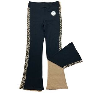 Youth Girls Flare Leggings Set Black Leopard Beige Loungewear Pant Size 10